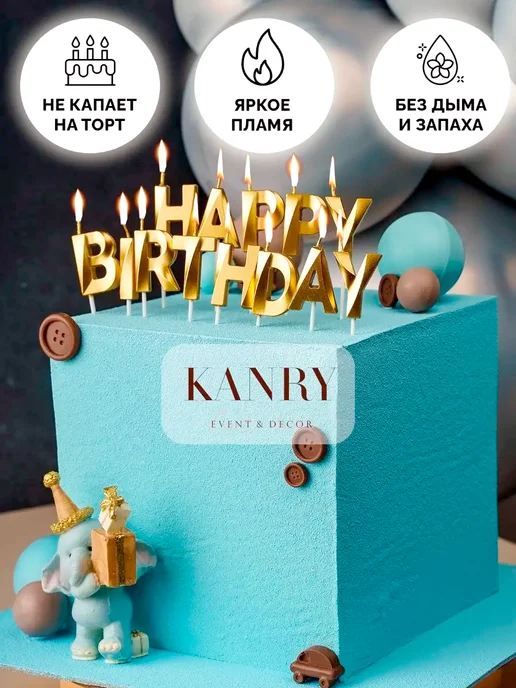 Свечи буквы Happy Birthday золотые